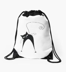 Black cat silhouette Drawstring Bag
