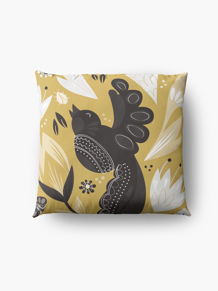 Alternate view of Birds and the Bugs - Yellow Floor Pillow