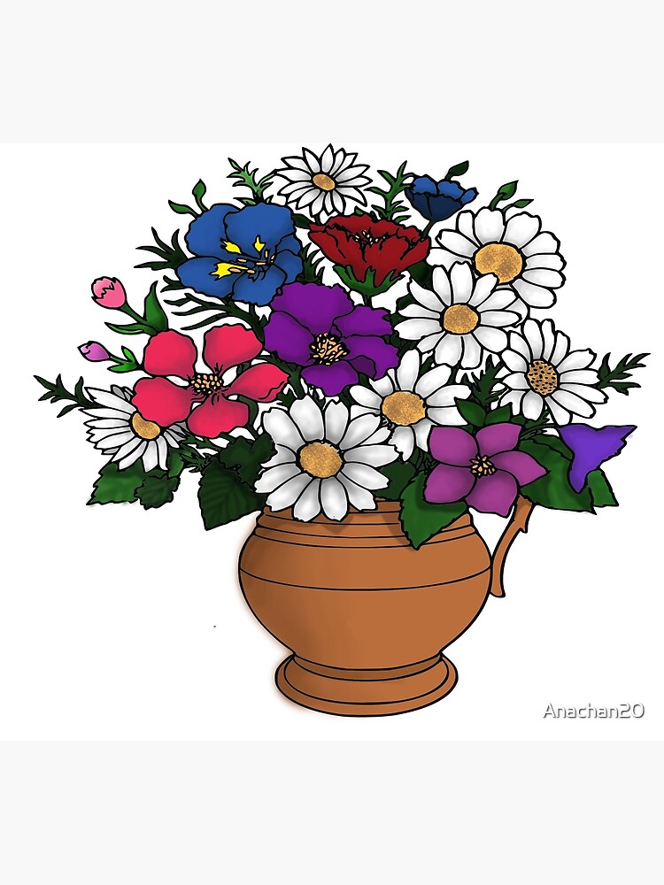Cute Colorful Flower Vase Drawing Flowers Greeting Card By