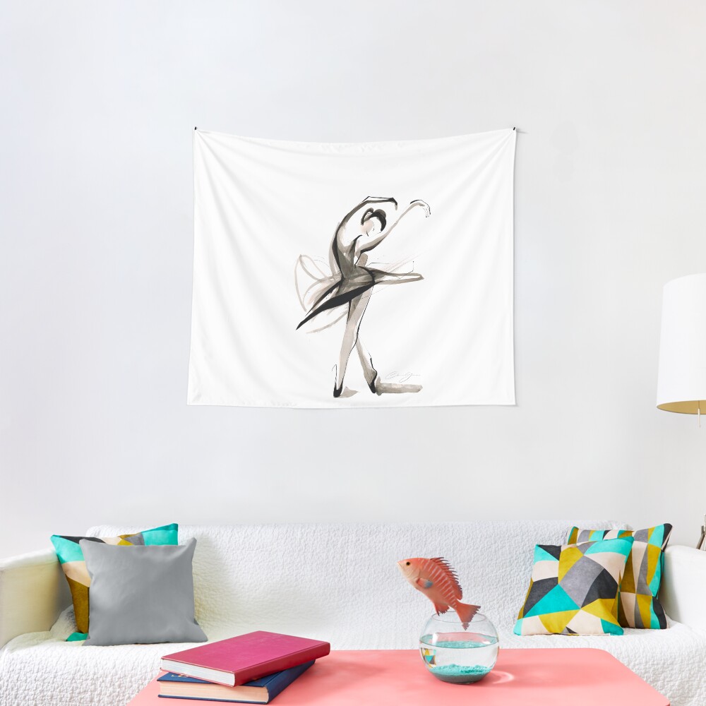Expressive Watercolor Dance Drawing Tapestry