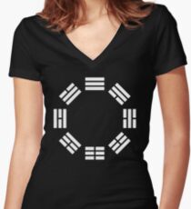 White Hexagon I Ching Feng Philosophy Fitted V-Neck T-Shirt