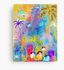 Penguins, sightseeing medieval Architecture Canvas Print