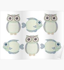 Three Cool Fish and Three Cool Owls Poster