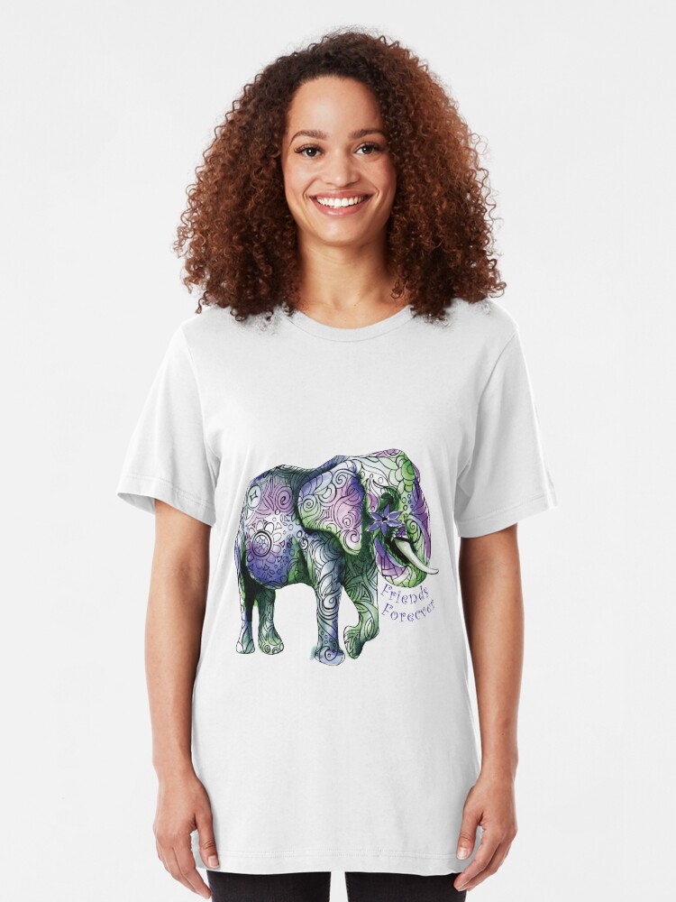 Alternate view of Kristins Flower of Friendship Elephant (purple) Slim Fit T-Shirt