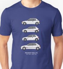 Peugeot 205, 106, 306 Rallye Classic Car Collection Artwork. Unisex T-Shirt