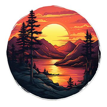 Silhouette mountain with lake nature stickers