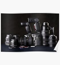 Set of photographs. DSLR camera, lens and flash Poster