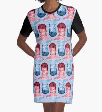 Red & Blue David Bowie by Cupcakes and Chopsticks Graphic T-Shirt Dress