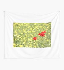 poppy and yellow wild flowers spring scene Wall Tapestry