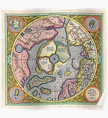 Mercator Hondius Karte der Arktis (First_Map_of_the_North_Pole) _-_ 1628 Septentrionalium Terrarum Beschreibung für Gerardum Mercatorem Cum Privilegio Poster