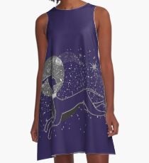 Windhund im Weltraum A-Linien Kleid