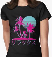 Vaporwave Aesthetic // Neon Palms Fitted T-Shirt