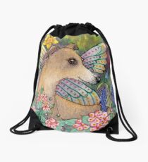 Spring whippet dog fairy, in the garden Drawstring Bag