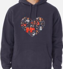 Märchenwald. Fox, Bär, Waschbär, Eulen, Hasen, Blumen und Kräuter auf blauem Grund. Hoodie