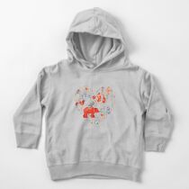 Fairy-tale forest. Fox, bear, raccoon, owls, rabbits, flowers and herbs on a blue background. Toddler Pullover Hoodie