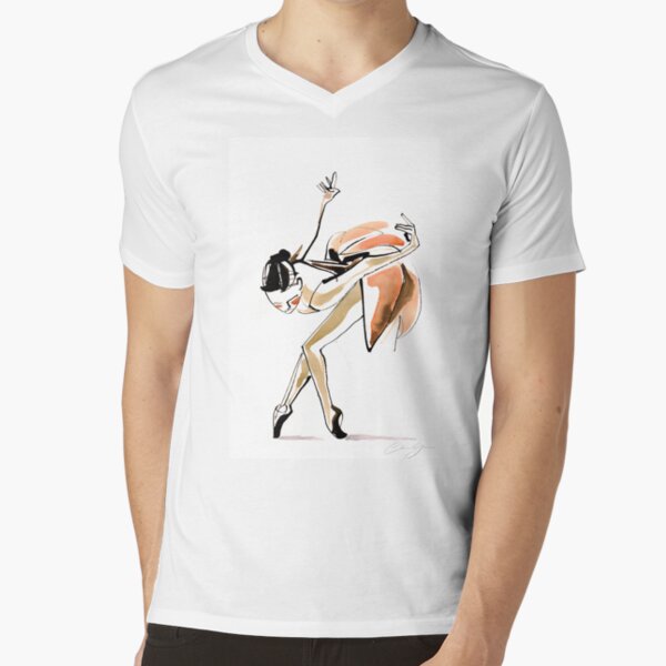 Expressive Watercolor Dance Drawing V-Neck T-Shirt