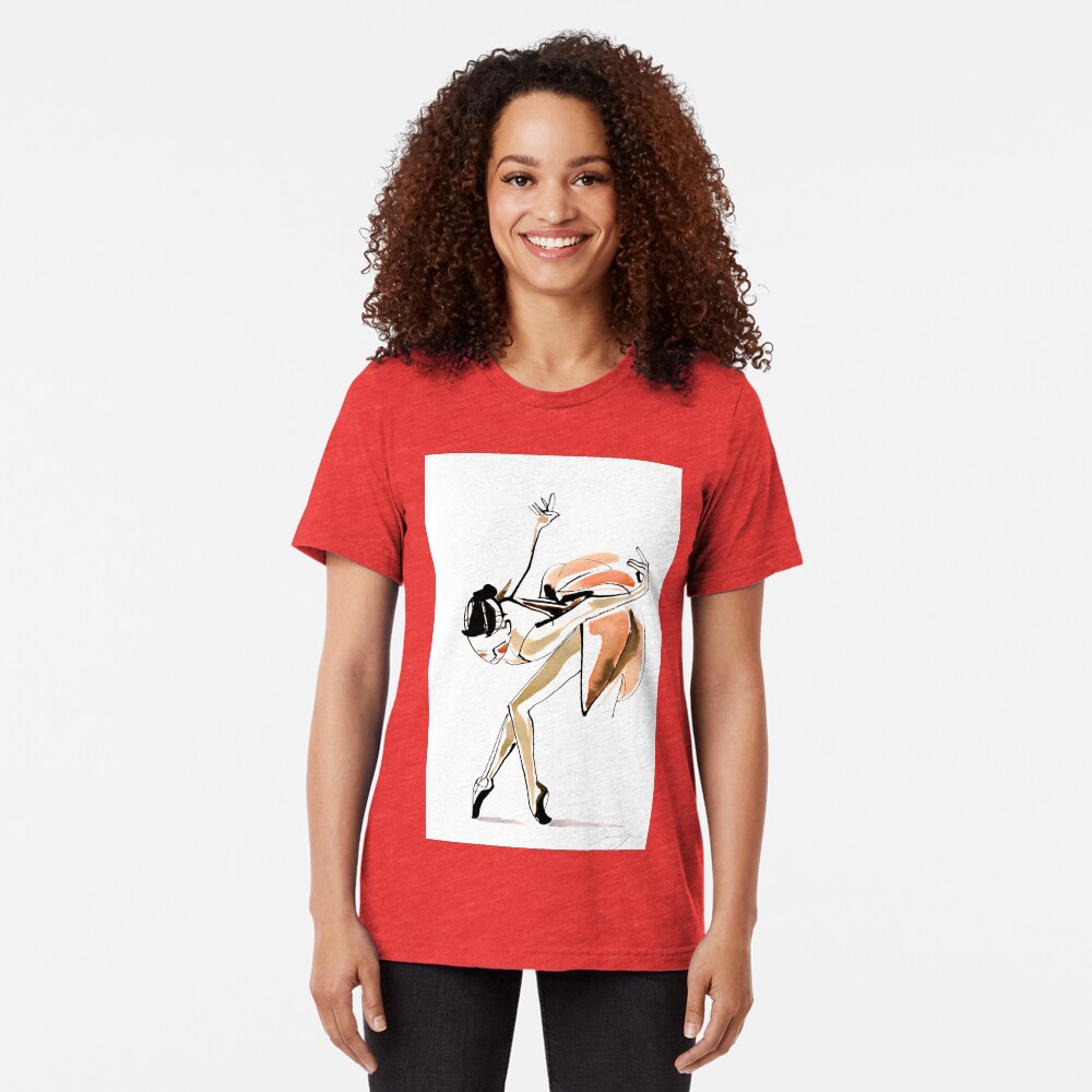 Expressive Watercolor Dance Drawing Tri-blend T-Shirt