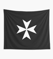 CROSS, MALTA, Maltese, Amalfi Cross, Maltese cross, Knights Hospitaller, WHITE on BLACK Wall Tapestry