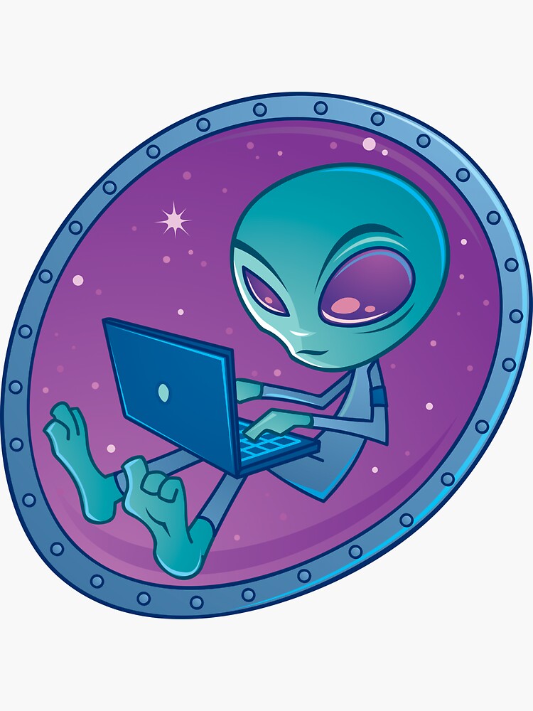 "Alien with Laptop Computer" Sticker by fizzgig | Redbubble