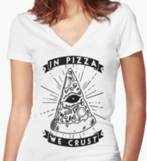 X In Pizza, We Crust X Women's Fitted V-Neck T-Shirt