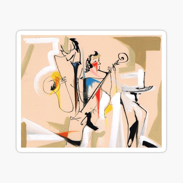 Musicians Couple Composition Expressive Line Drawing Sticker