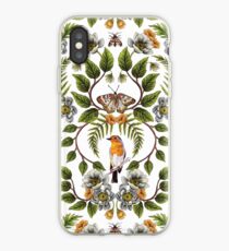 Frühlings-Reflexion - Blumen- / botanisches Muster mit Vögeln, Motten, Libellen u. Blumen iPhone-Hülle & Cover