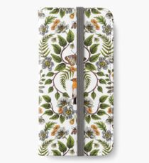 Frühlings-Reflexion - Blumen- / botanisches Muster mit Vögeln, Motten, Libellen u. Blumen iPhone Flip-Case/Hülle/Klebefolie