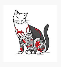 Cat in Cherry Blossom Tattoo Photographic Print