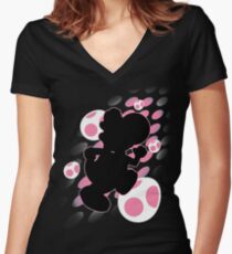 Super Smash Bros. Pink Yoshi Silhouette Women's Fitted V-Neck T-Shirt