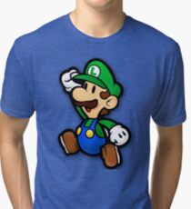 Custom Paper Mario Luigi Shirt Tri-blend T-Shirt