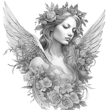 Realistic Drawing of Angel Woman on Cloud with Arms Open · Creative Fabrica