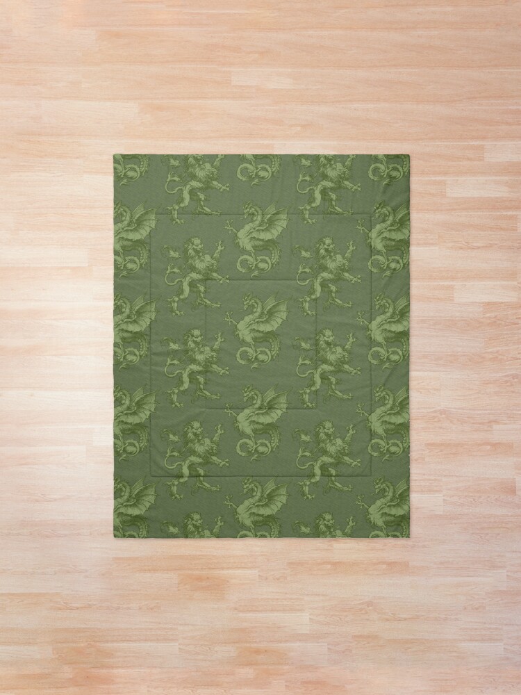 Cockatrice Vs Lion Pattern Olive Green Comforter By