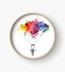 Skydiving, Skydiver parachute, parachuting. Watercolor Illustration Clock