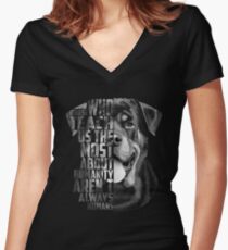 Rottweiler Quote, Loyalty Quote, Rottweiler Head, Rottweiler Text, Rottweiler Portrait, Dog Quote, Inspirational Quote Women's Fitted V-Neck T-Shirt