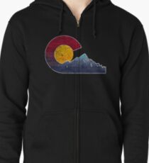 Colorado Flag Themed Mountain Scenery Zipped Hoodie