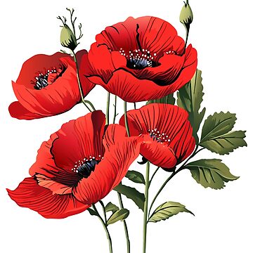 Red poppies flowers, beautiful poppy watercolor illustration Holiday  Decoration Birthday gifts and presents | Sticker