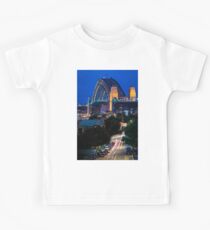 Sydney Harbour Bridge at Night with Light Trails - Long Exposure Photograph with vibrant and vivid colours Kids Tee