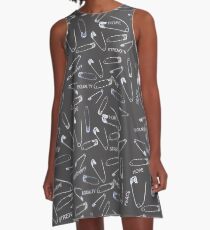 Safe with me safety pins on black with activist slogans A-Line Dress