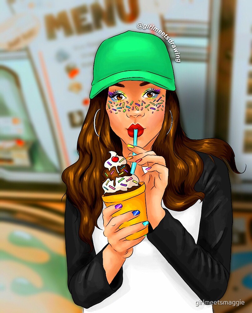 "Jenna Ortega Ice cream girl Drawing Art Stuck in the Middle" by