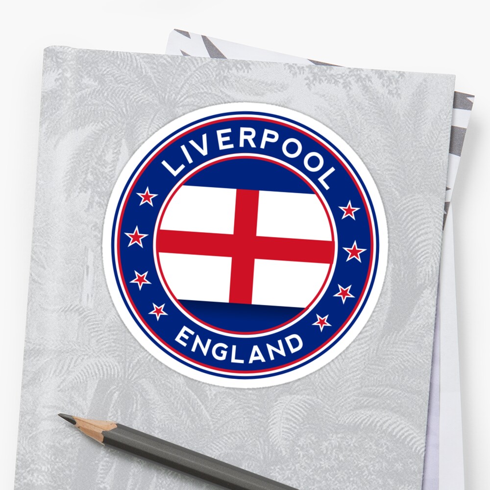 "Liverpool, England, circle with flag" Sticker by Alma ...