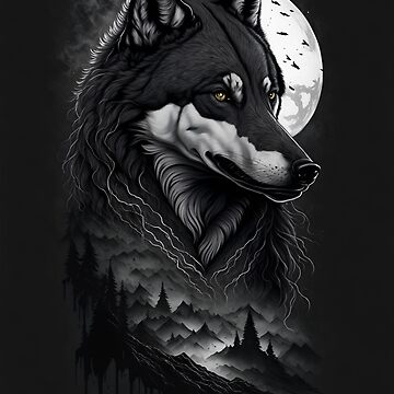 Werewolf By Night Full Moon Poster Black N White by AkiTheFull on