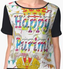 Happy Purim, happy, Purim, blessed, blest, blissful, blithe Chiffon Top