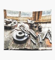 Gears and Wrenches in Machine Shop Wall Tapestry