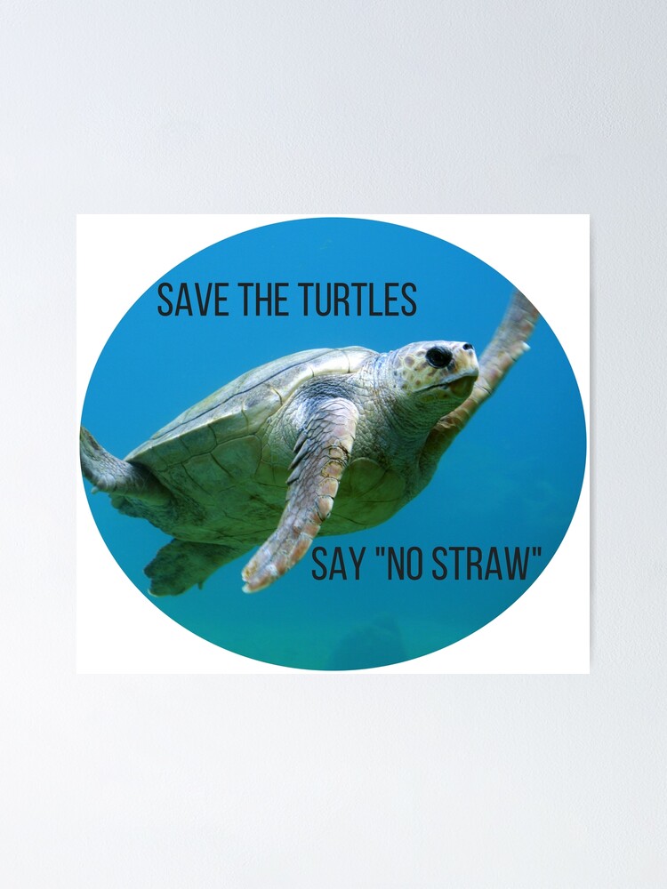 "Save the Turtles Stop using plastic straws no waste Environmental