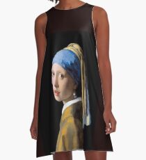 VERMEER : Vintage 1700 Girl With A Pearl Earring Painting Print A-Line Dress