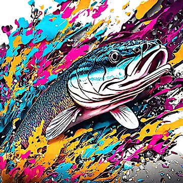 The artwork showcases a vivid color splash of a snakehead fish, where the  vibrant hues of its scales contrast beautifully against the surrounding  aquatic environment. Art Print for Sale by Best-Art-32