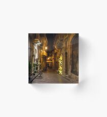 Shabby Chic - Small Street Night Walk in Syracuse Sicily Acrylic Block