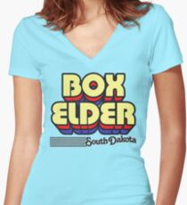 Box Elder, South Dakota | Retro Stripes Women's Fitted V-Neck T-Shirt