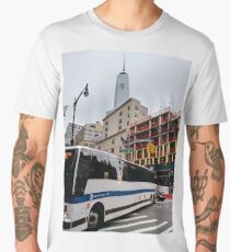 Metropolitan area, New York, Manhattan, Brooklyn, New York City, architecture, street, building, tree, car,   Men's Premium T-Shirt