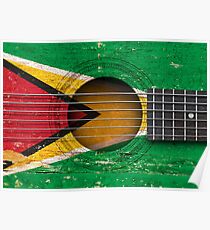 Póster Old Vintage Acoustic Guitar with Guyanese Flag